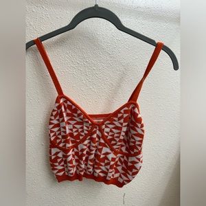 abstract, orange and white cropped tank top